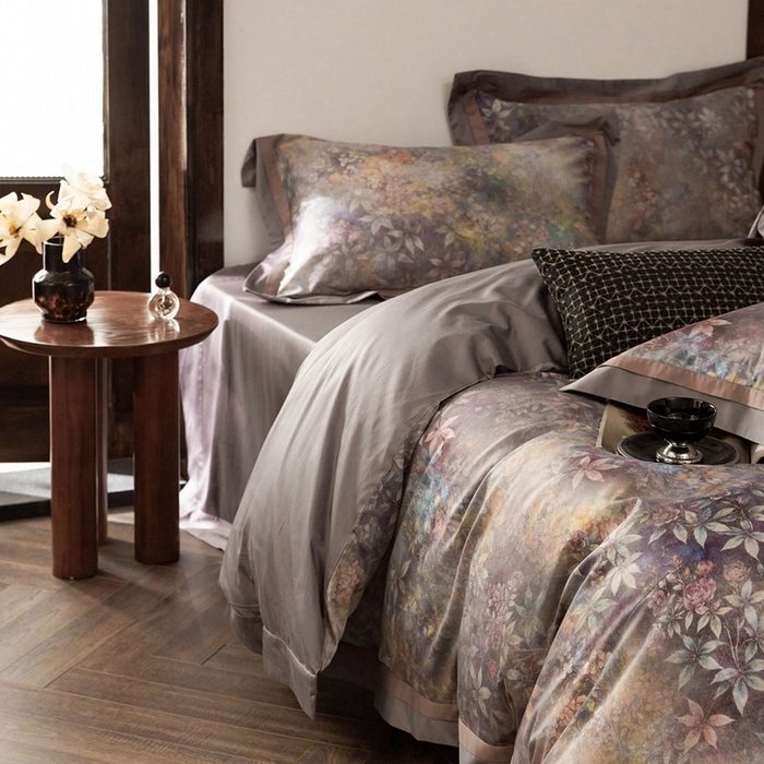 91家纺网 家纺一手货源 找家纺 由丽家纺 2025新款数码印花四件套 慕香-紫