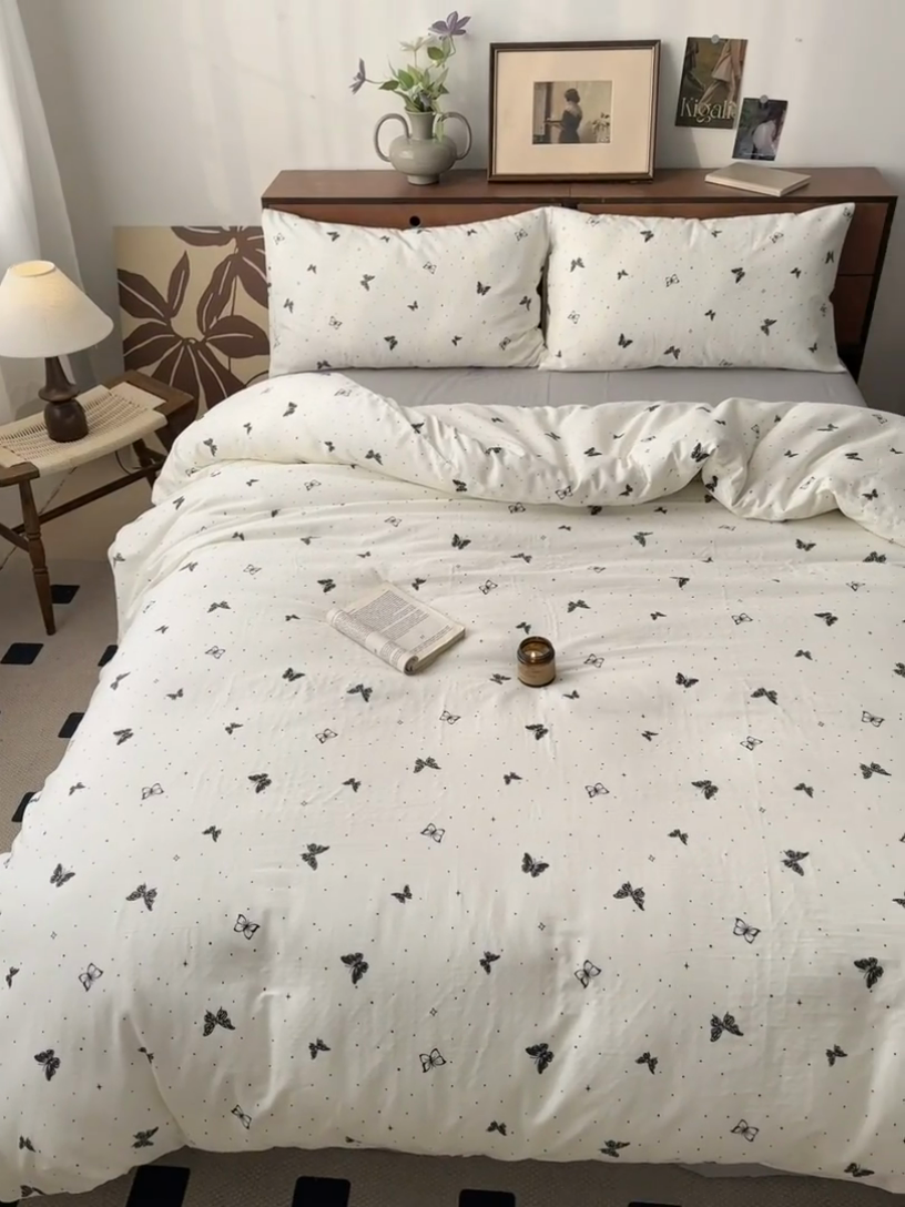 91家纺网 家纺一手货源 找家纺 典曼家纺 2025新款双层纱小清新印花四件套-床拍 蝶梦