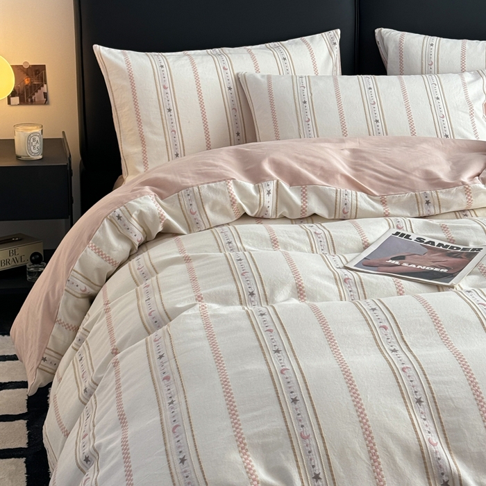 91家纺网 家纺一手货源 找家纺 简宜家居（朝初家纺） 2025新款40支全棉提花四件套（简川-星辰系列） 星辰-樱花粉