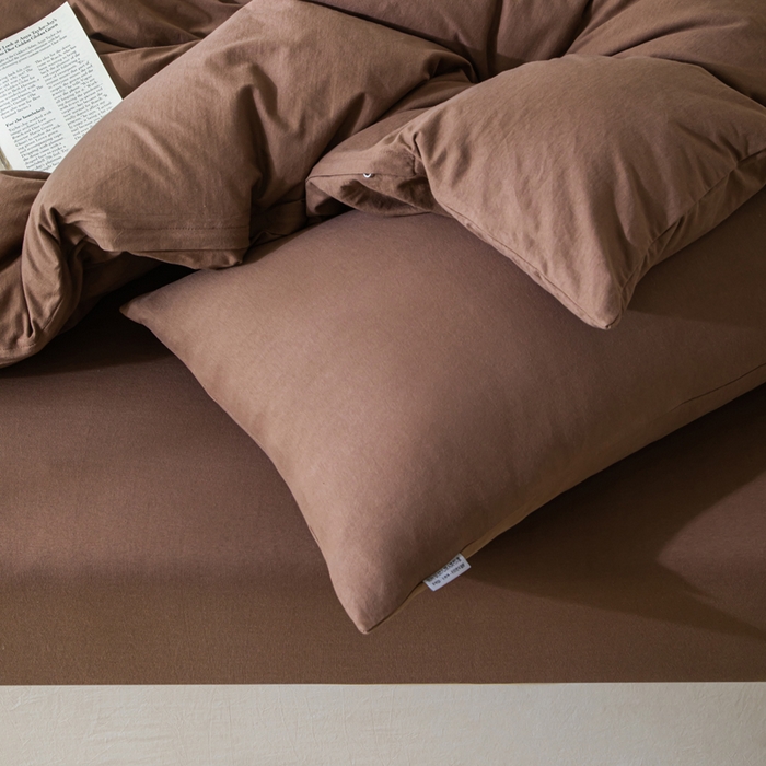 91家纺网 家纺一手货源 找家纺 梦可莱家居 2025春夏新品全棉针织棉纯色系列 摩卡棕