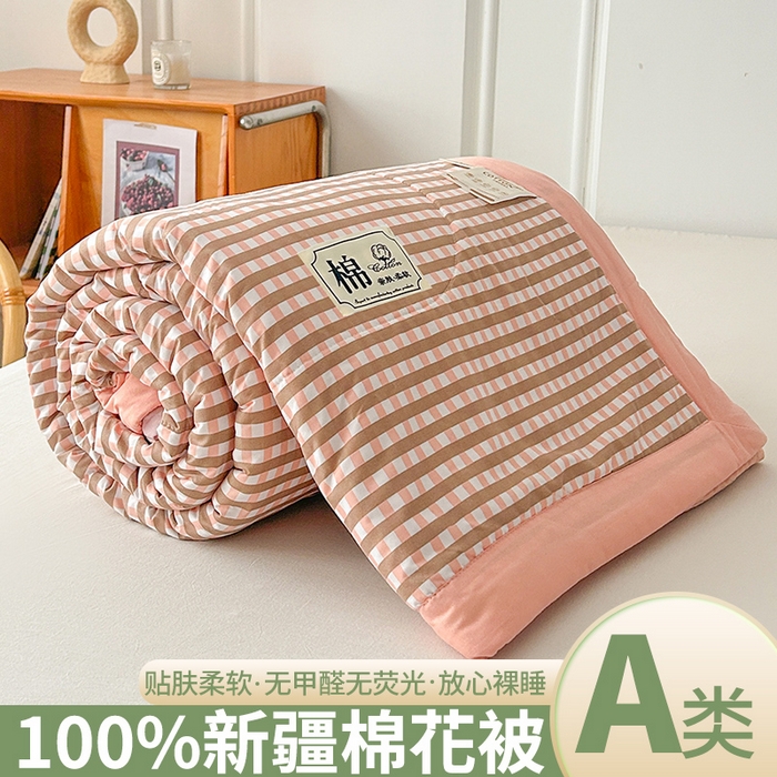 91家纺网 家纺一手货源 找家纺 佰丝居 2025新款A类水洗棉夏被100%新疆棉花被空调被夏凉被 粉小格