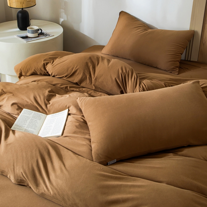 91家纺网 家纺一手货源 找家纺 梦可莱家居 2025春夏新品全棉针织棉纯色系列 栗子棕