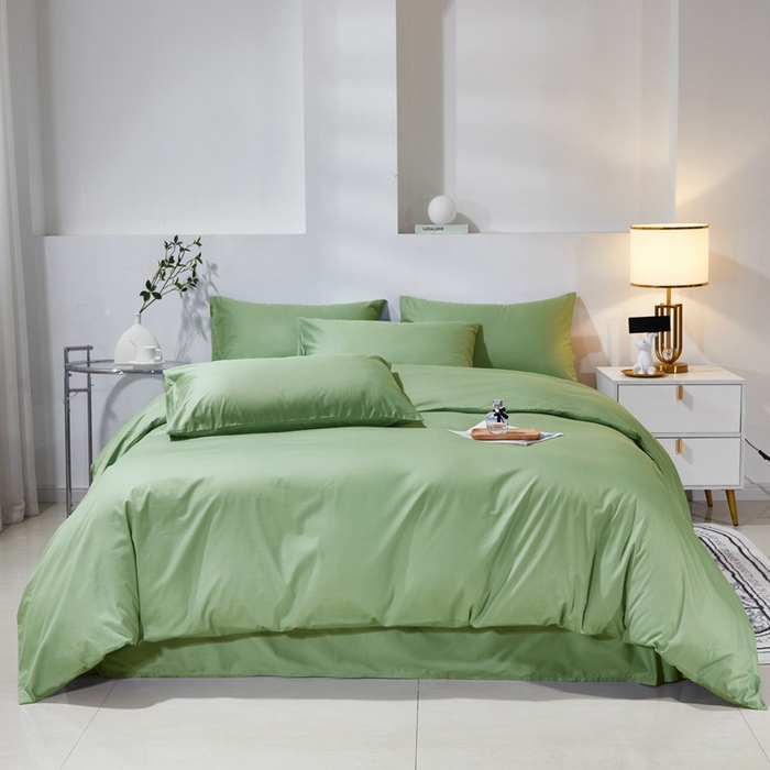 91家纺网 家纺一手货源 找家纺 晶缦家纺 2025新款喷气全棉13376纯棉斜纹纯色多规格四件套-沐兰 沐兰-抹茶绿