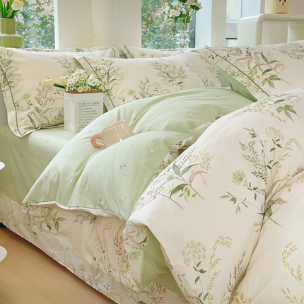 91家纺网 家纺一手货源 找家纺 （总）铭博家纺 2025新款直播爆款100%全棉吊边一字绣工艺款13070印花全棉四件套