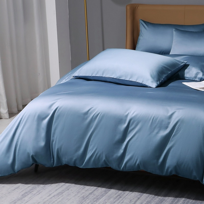 91家纺网 家纺一手货源 找家纺 晶缦家纺 2025新款全棉纯棉50支双股贡缎长绒棉纯色多规格四件套 绮芸-天青蓝 