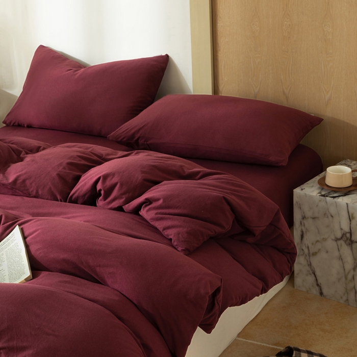 91家纺网 家纺一手货源 找家纺 梦可莱家居 2025春夏新品全棉针织棉纯色系列 安哥拉红