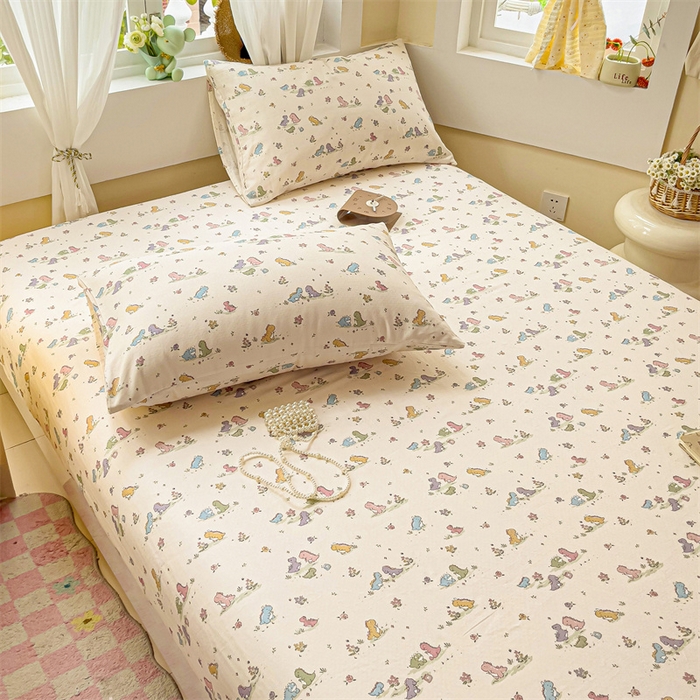 91家纺网 家纺一手货源 找家纺 名兮家居 2025新款全棉双层纱床笠 双层纱-恐龙戏水