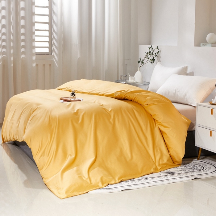 91家纺网 家纺一手货源 找家纺 晶缦家纺 2025新款喷气全棉13376纯棉斜纹纯色被套-沐兰 沐兰-杏黄