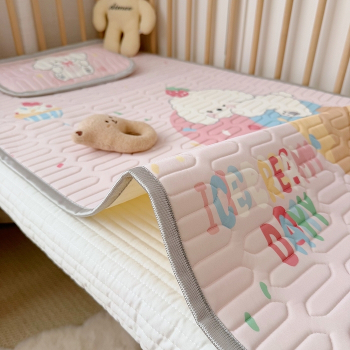 91家纺网 家纺一手货源 找家纺 美乐迪家纺 2025新款儿童乳胶凉席 冰淇淋小狗