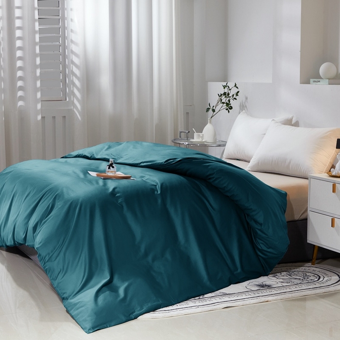 91家纺网 家纺一手货源 找家纺 晶缦家纺 2025新款喷气全棉13376纯棉斜纹纯色被套-沐兰 沐兰-孔雀绿