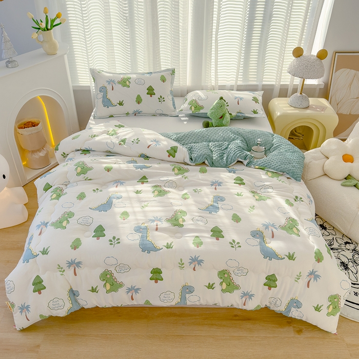 91家纺网 家纺一手货源 找家纺 佰丝居 2025新款A类水洗棉双层纱豆豆被100%新疆棉花被夏被 恐龙星球