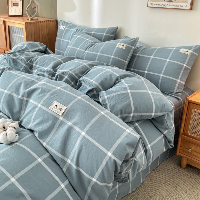 91家纺网 家纺一手货源 找家纺 21度C 2025新款A类全棉母婴级四件套单品系列-单被套 海蓝格