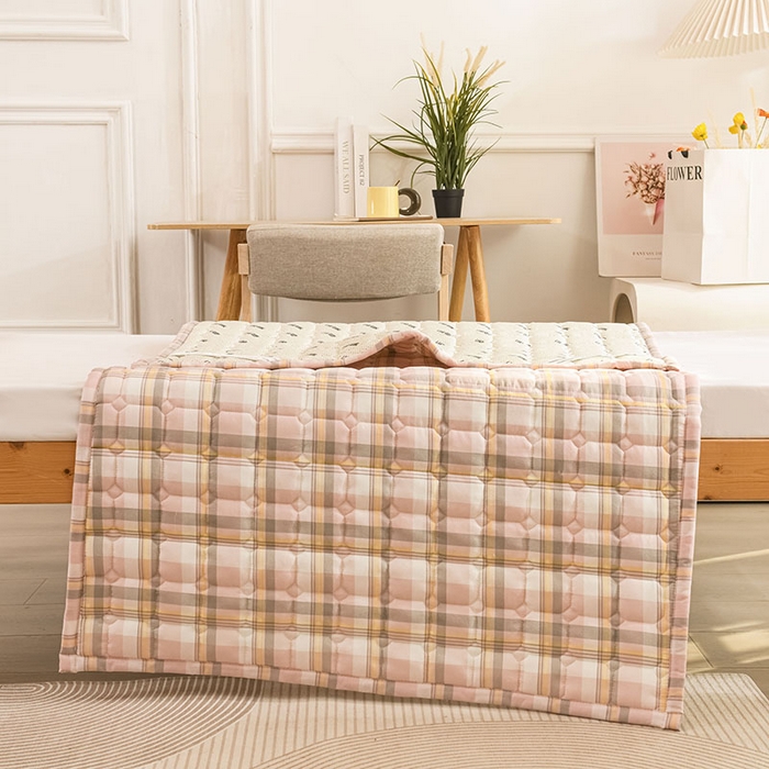 91家纺网 家纺一手货源 找家纺 恋绒家纺 无印风高低床学生床褥水洗棉宿舍上下铺软床垫 粉灰格