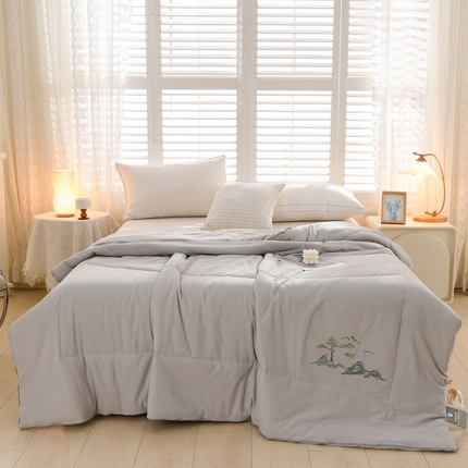 招财狼 2025新款抗菌小竹棉夏被 小竹棉-浅灰