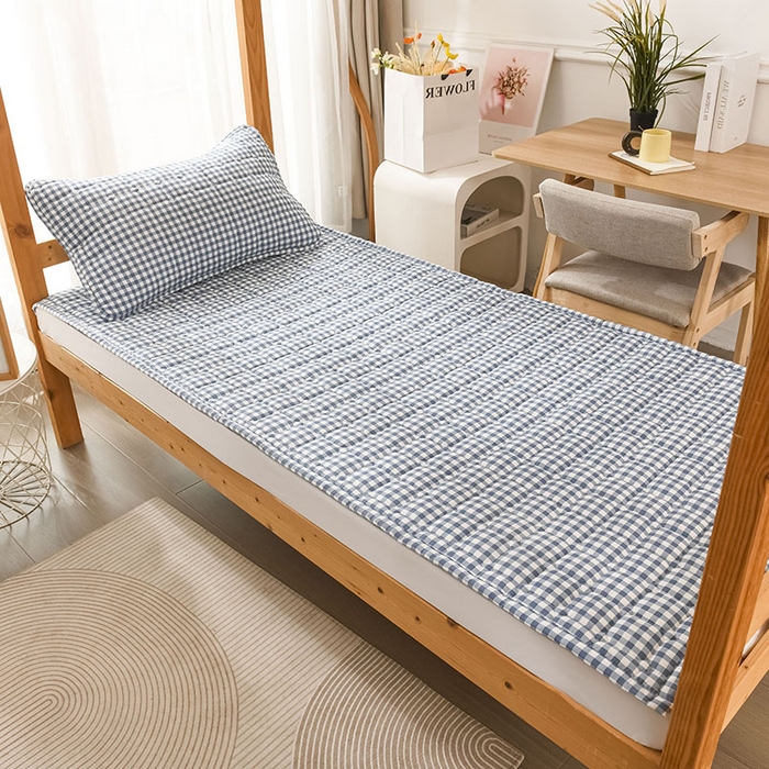 91家纺网 家纺一手货源 找家纺 恋绒家纺 无印风高低床学生床褥水洗棉宿舍上下铺软床垫 蓝小格