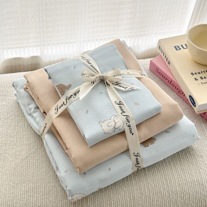 91家纺网 家纺一手货源 找家纺 2025新款双层纱印花卡通四件套-叠拍 甜茶兔