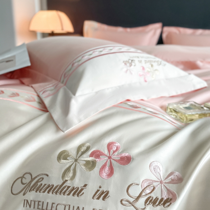 91家纺网 家纺一手货源 找家纺 桃园 2025新款全棉长绒棉刺绣绣花四件套-西西里系列 轻奢粉