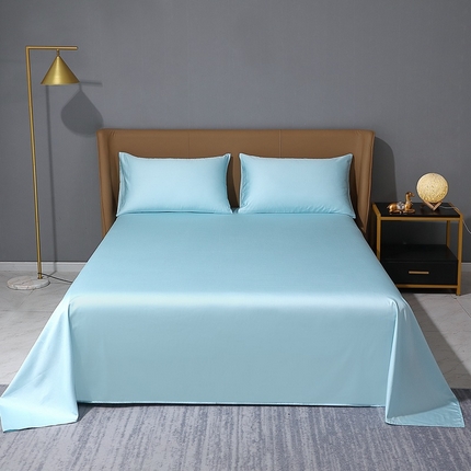 晶缦家纺 2025新款全棉纯棉50支双股贡缎长绒棉纯色单品床单 绮芸-浅天蓝