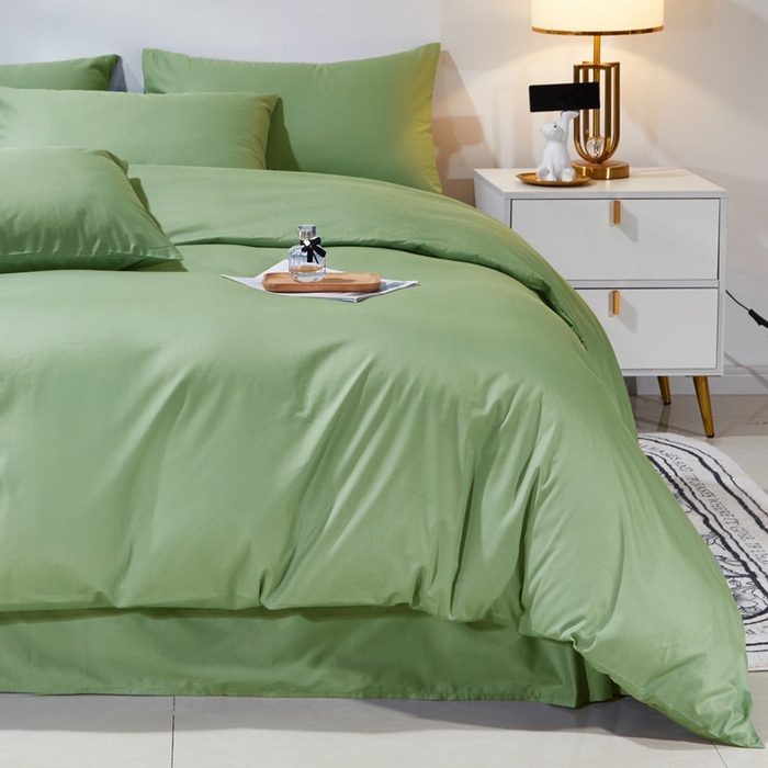 91家纺网 家纺一手货源 找家纺 晶缦家纺 2025新款喷气全棉13376纯棉斜纹纯色多规格四件套-沐兰 沐兰-抹茶绿