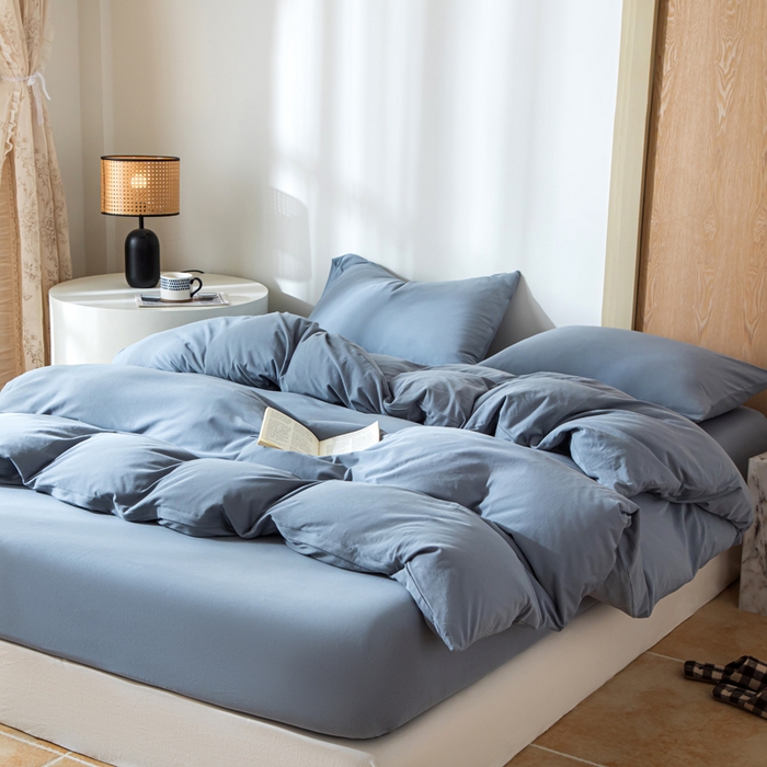 91家纺网 家纺一手货源 找家纺 梦可莱家居 2025春夏新品全棉针织棉纯色系列 蔚蓝