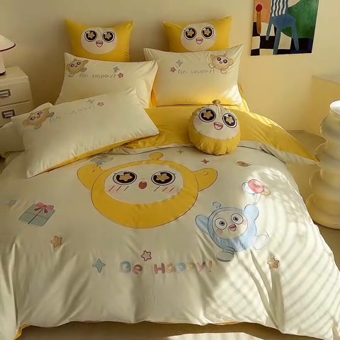 91家纺网 家纺一手货源 找家纺 绒棉世家 2025绒棉世家新款全棉水洗棉贴布绣专版四件套 蛋仔