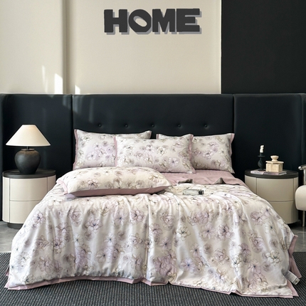 91家纺网 家纺一手货源 找家纺 迷尚家居 2025新款冰柔丝床盖款夏被四件套 花渊