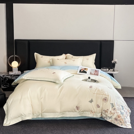 91家纺网 家纺一手货源 找家纺 （总）欧乐蒂 2025新款A类亲肤棉刺绣四件套-蝶舞