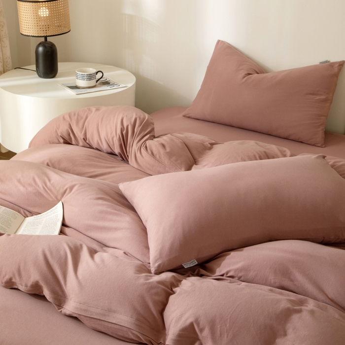 91家纺网 家纺一手货源 找家纺 梦可莱家居 2025春夏新品全棉针织棉纯色系列 树莓粉