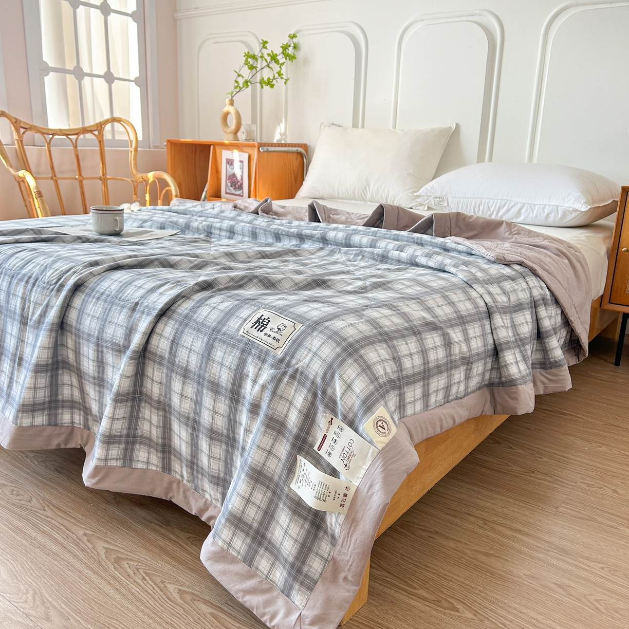 91家纺网 家纺一手货源 找家纺 佰丝居 2025新款A类水洗棉夏被100%新疆棉花被空调被夏凉被 雅致灰