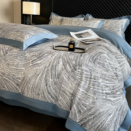 91家纺网 家纺一手货源 找家纺 首尔家纺 2025新款数码冰丝宽边系列四件套 冰丝-孔雀舞蓝