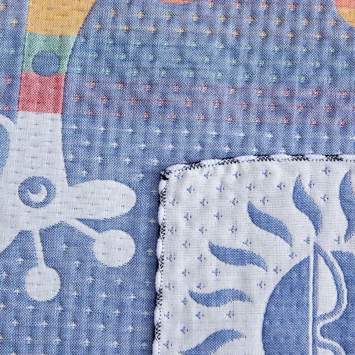 91家纺网 家纺一手货源 找家纺 朴尔家纺-毛巾被 2025新款蜂窝透气提花锁边立体枕巾 阳光鹿-蓝
