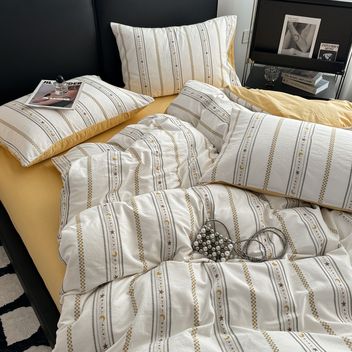 91家纺网 家纺一手货源 找家纺 简宜家居（朝初家纺） 2025新款40支全棉提花四件套（简川-星辰系列） 星辰-暖黄