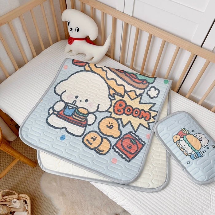 91家纺网 家纺一手货源 找家纺 美乐迪家纺 2025新款儿童乳胶凉席 汉堡小狗