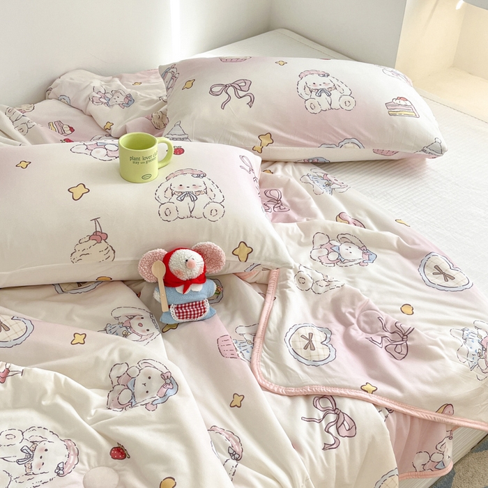 91家纺网 家纺一手货源 找家纺 桃子家居  2025新款A类高品质牛奶针织棉软糯大豆夏被 针织棉-蝴蝶结甜甜兔