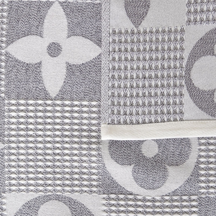 91家纺网 家纺一手货源 找家纺 朴尔家纺-毛巾被 2025新款全棉纱布蜂窝结构系列枕巾 幸运草-浅灰