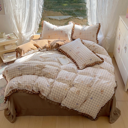 91家纺网 家纺一手货源 找家纺 （总）欧尚 2025新款针织棉双层纱四件套