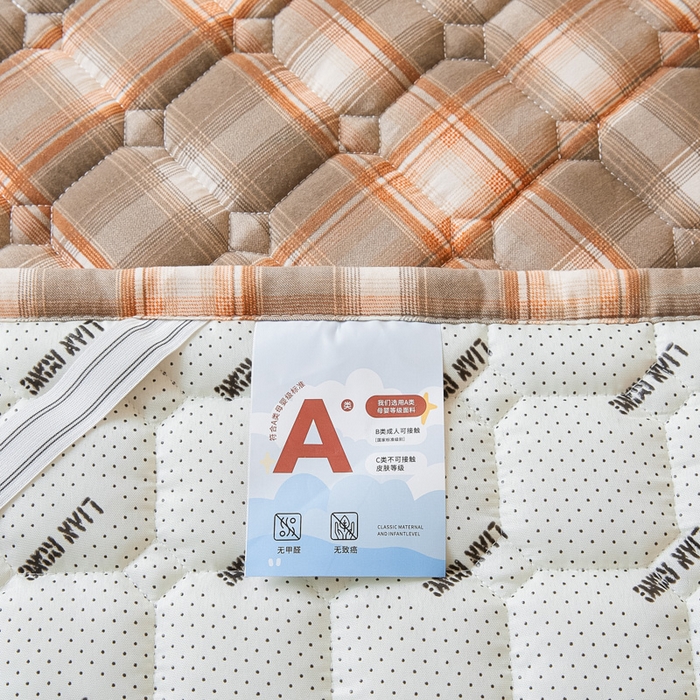 91家纺网 家纺一手货源 找家纺 恋绒家纺 2025新款无印风床褥床护垫宿舍床垫亲肤水洗棉软床垫 灰黄格