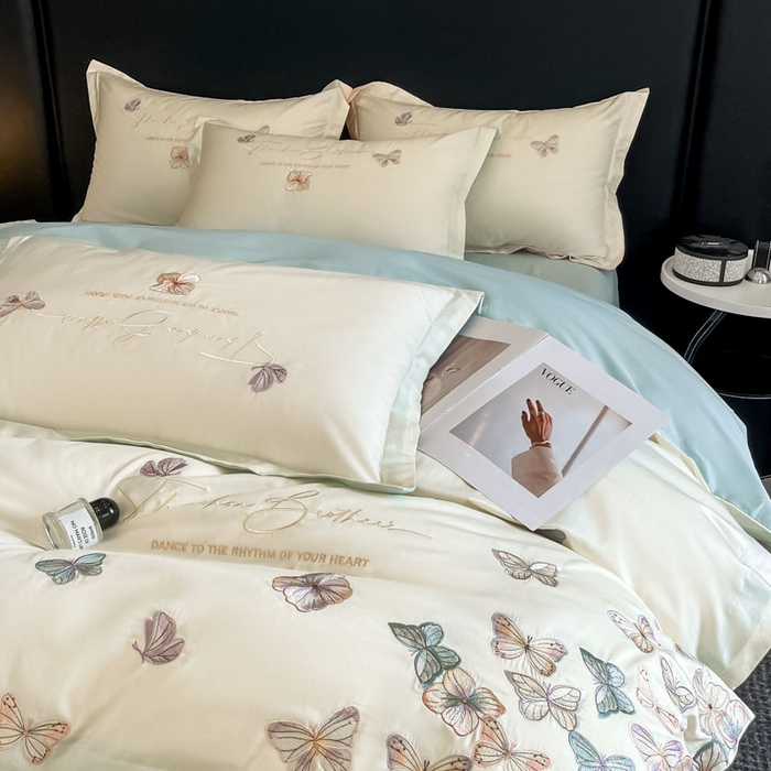 91家纺网 家纺一手货源 找家纺 （总）欧乐蒂 2025新款A类亲肤棉刺绣四件套-蝶舞