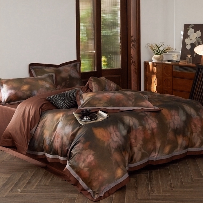 91家纺网 家纺一手货源 找家纺 由丽家纺 2025新款数码印花四件套 花黛玫