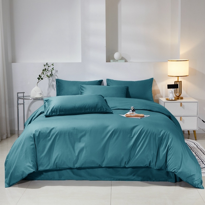 91家纺网 家纺一手货源 找家纺 晶缦家纺 2025新款喷气全棉13376纯棉斜纹纯色多规格四件套-沐兰 沐兰-孔雀绿