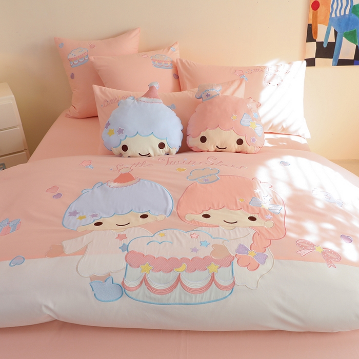 91家纺网 家纺一手货源 找家纺 绒棉世家 2025绒棉世家新款全棉水洗棉贴布绣专版四件套 双子星