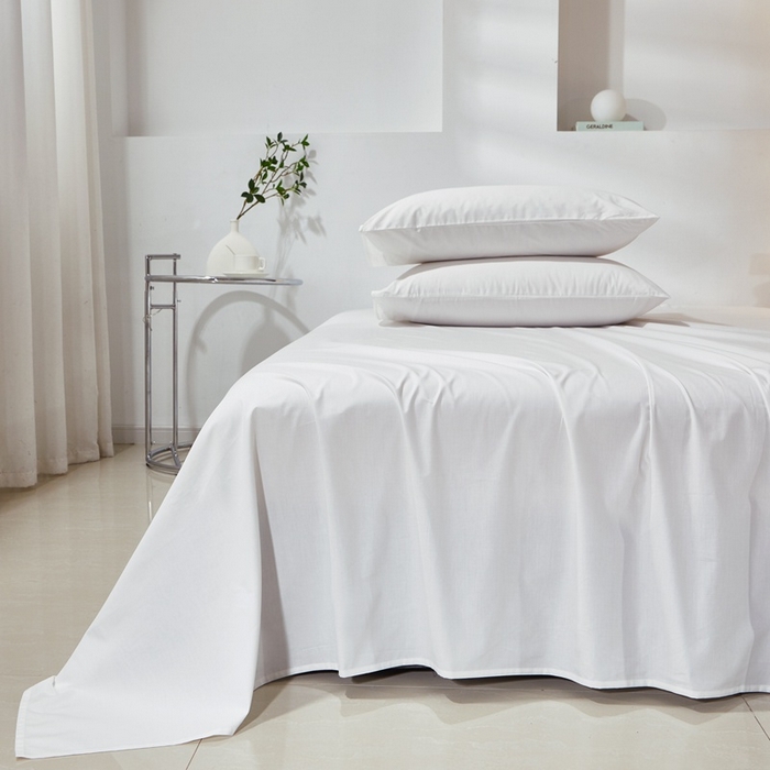 91家纺网 家纺一手货源 找家纺 晶缦家纺 2025新款喷气全棉13376纯棉斜纹纯色床单-沐兰 沐兰-本白