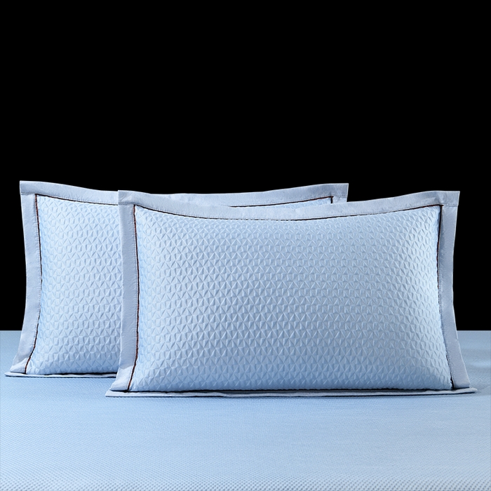 91家纺网 家纺一手货源 找家纺 小猫派 2025夏季冰丝枕头套A类豆豆凉感常规枕套 凉感不绣花-蓝