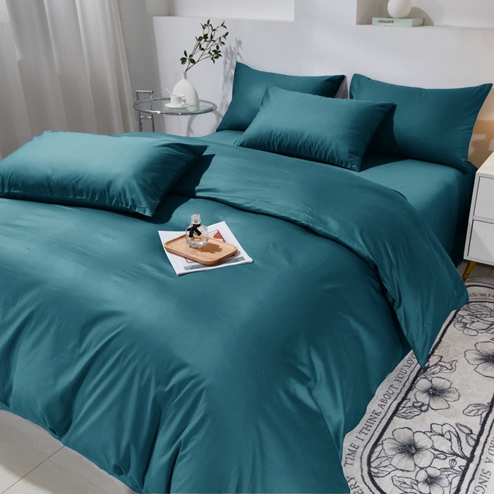 91家纺网 家纺一手货源 找家纺 晶缦家纺 2025新款喷气全棉13376纯棉斜纹纯色多规格四件套-沐兰 沐兰-孔雀绿