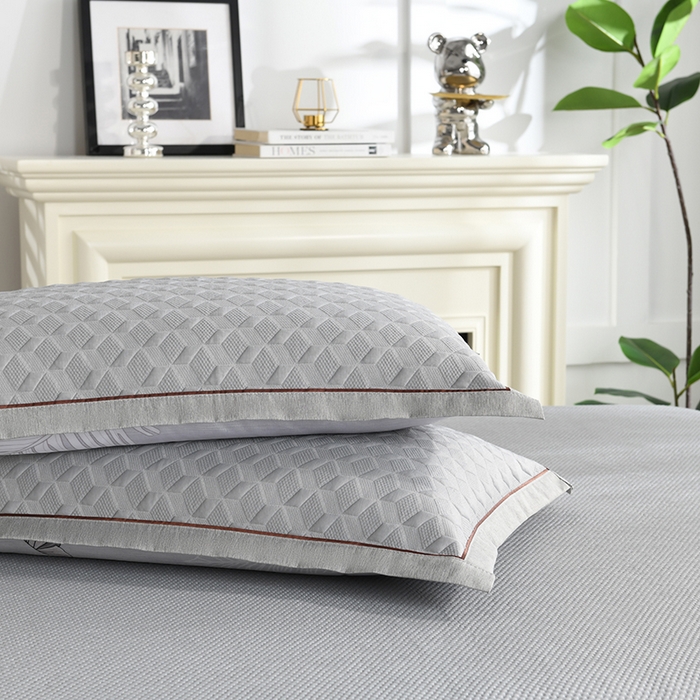 91家纺网 家纺一手货源 找家纺 小猫派 2025夏季冰丝枕头套A类豆豆凉感常规枕套 凉感不绣花-菱形灰