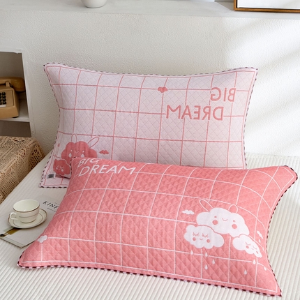 朴尔家纺-毛巾被 2025新款蜂窝透气提花锁边立体枕巾 可爱云-粉