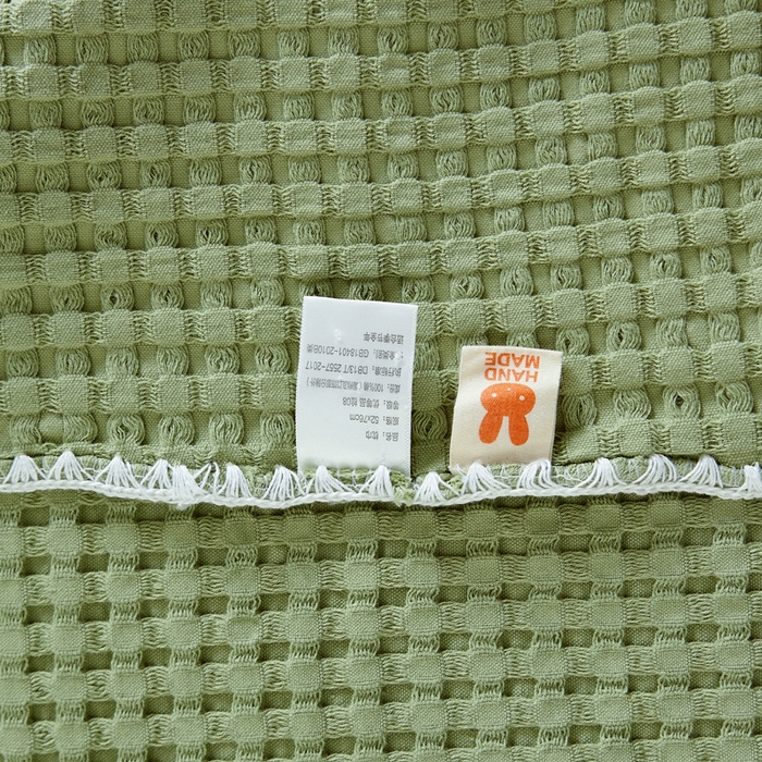 91家纺网 家纺一手货源 找家纺 朴尔家纺-毛巾被 2025新款全棉纱布华夫格素色枕巾系列 华夫格纹枕巾-抹茶