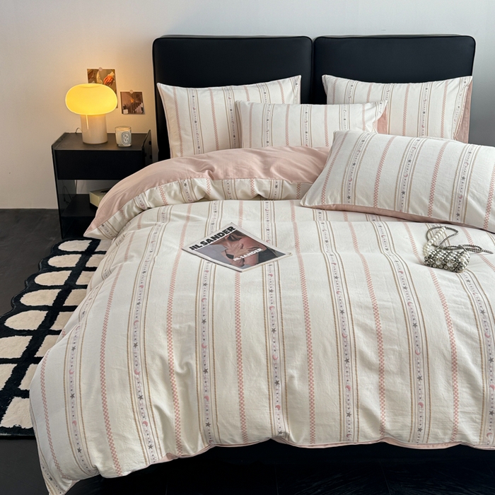 91家纺网 家纺一手货源 找家纺 简宜家居（朝初家纺） 2025新款40支全棉提花四件套（简川-星辰系列） 星辰-樱花粉