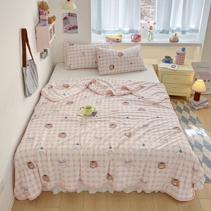 91家纺网 家纺一手货源 找家纺 桃子家居  2025新款A类高品质牛奶针织棉软糯大豆夏被 针织棉-粉格派对