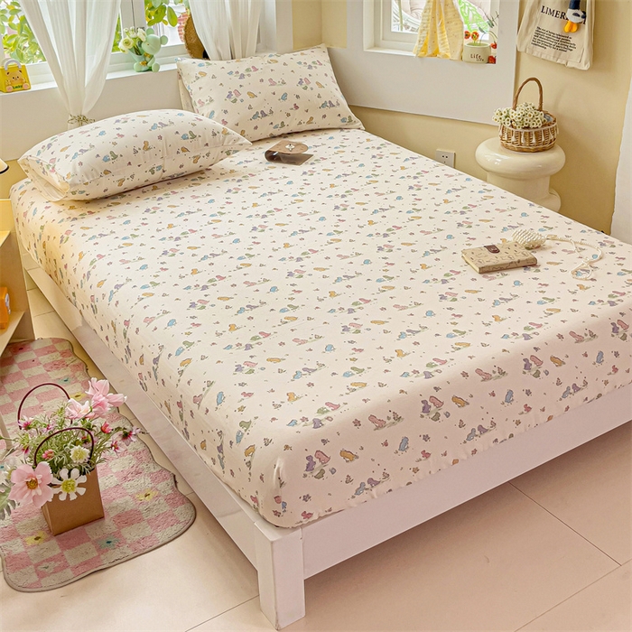 91家纺网 家纺一手货源 找家纺 名兮家居 2025新款全棉双层纱床笠 双层纱-恐龙戏水